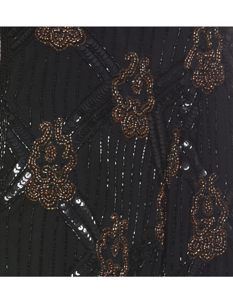 Silk Beaded Black & Brown Evening Jacket - L