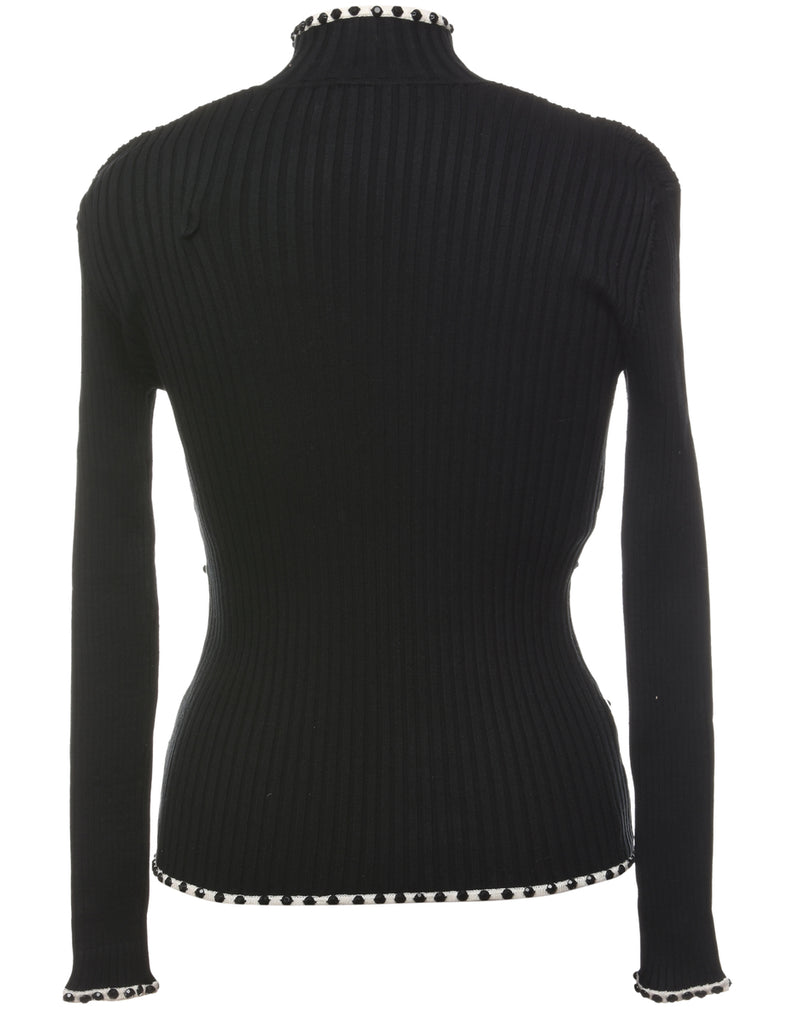 Silk Beaded Black Cardigan - L
