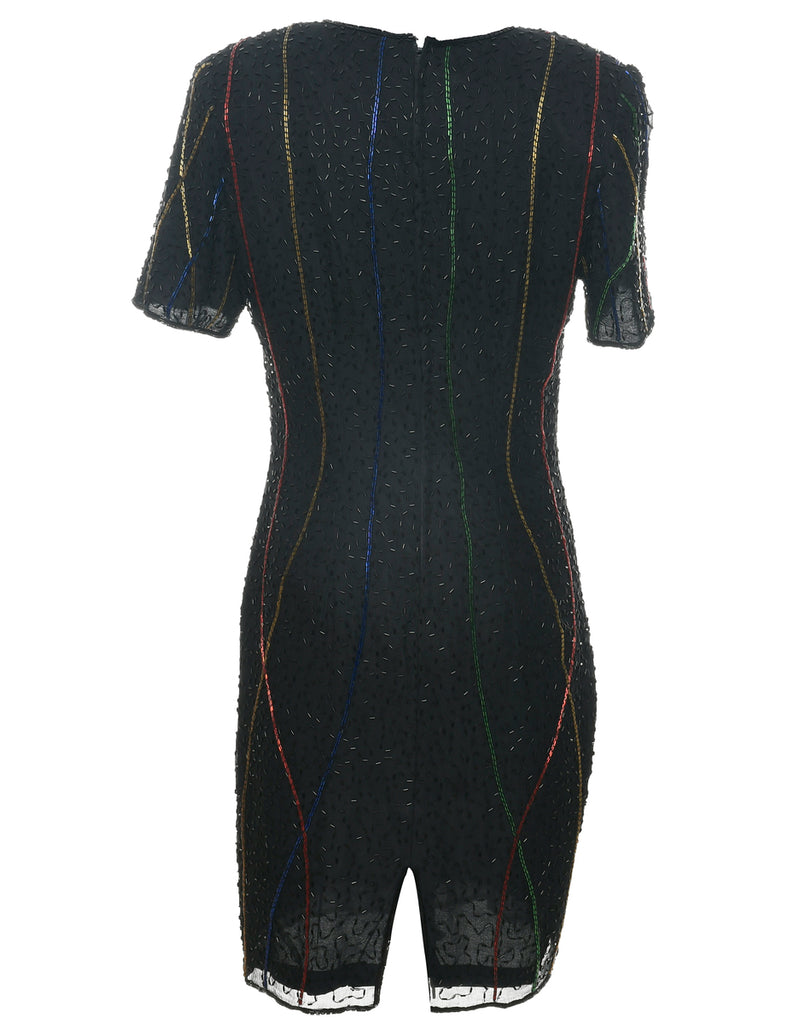 Silk Beaded Evening Dress - M