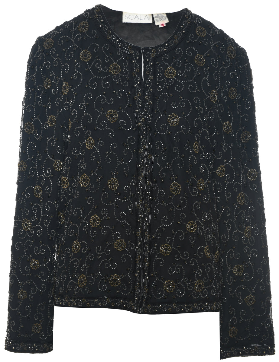 Women's Silk Beaded Evening Jacket Black, M Beyond Retro