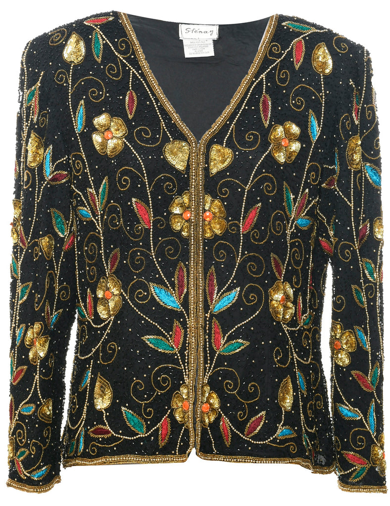 Silk Beaded Evening Jacket - L