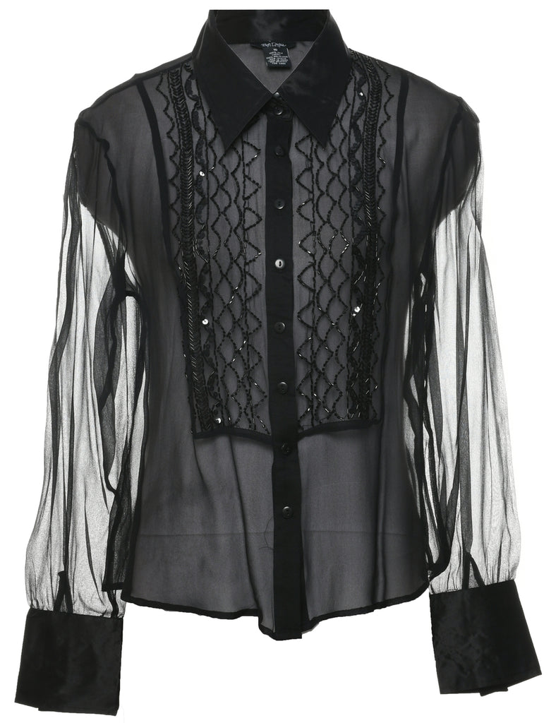 Silk Beaded Evening Shirt - M