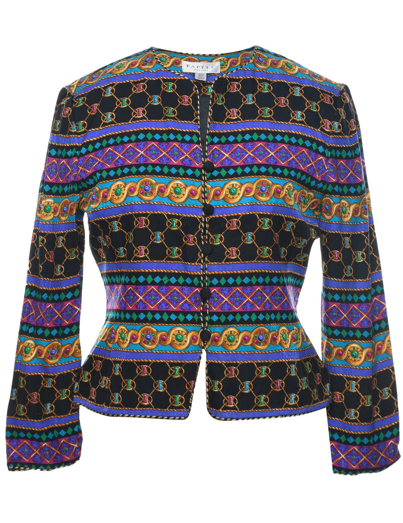 Silk Button Front Jacket - M