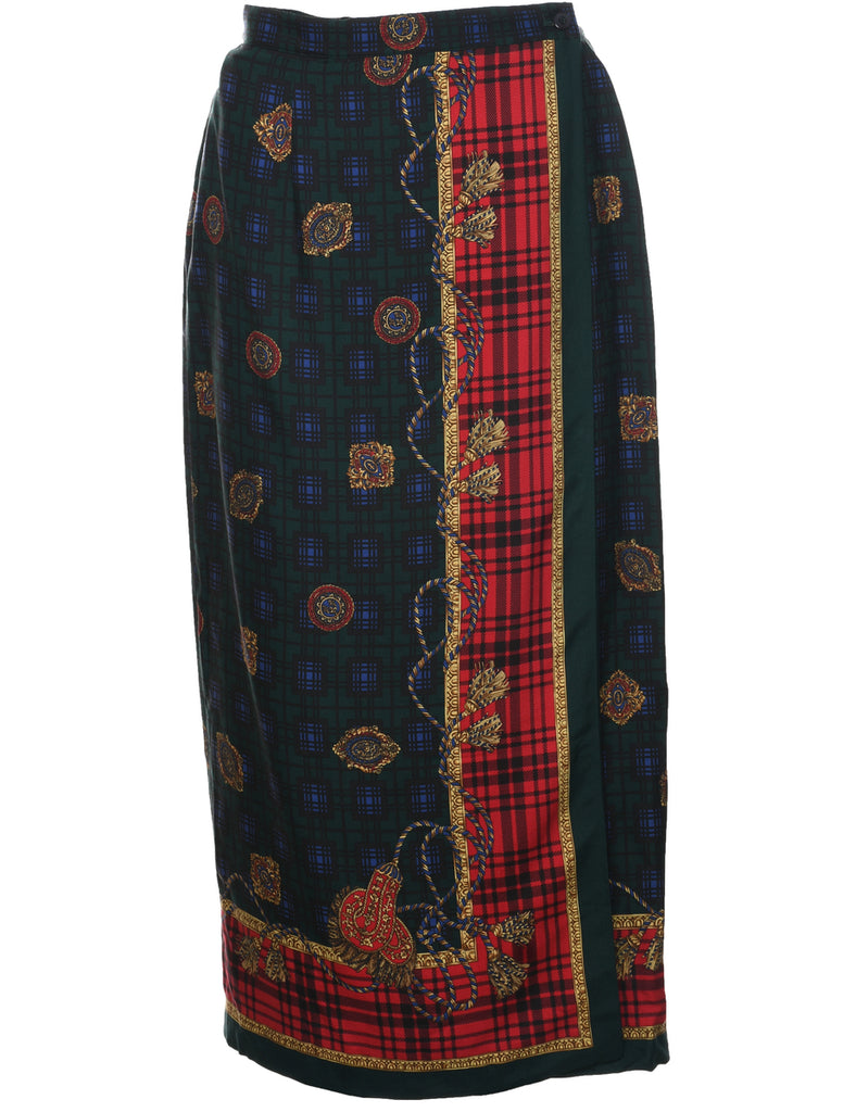 Silk Checked Maxi Skirt - M