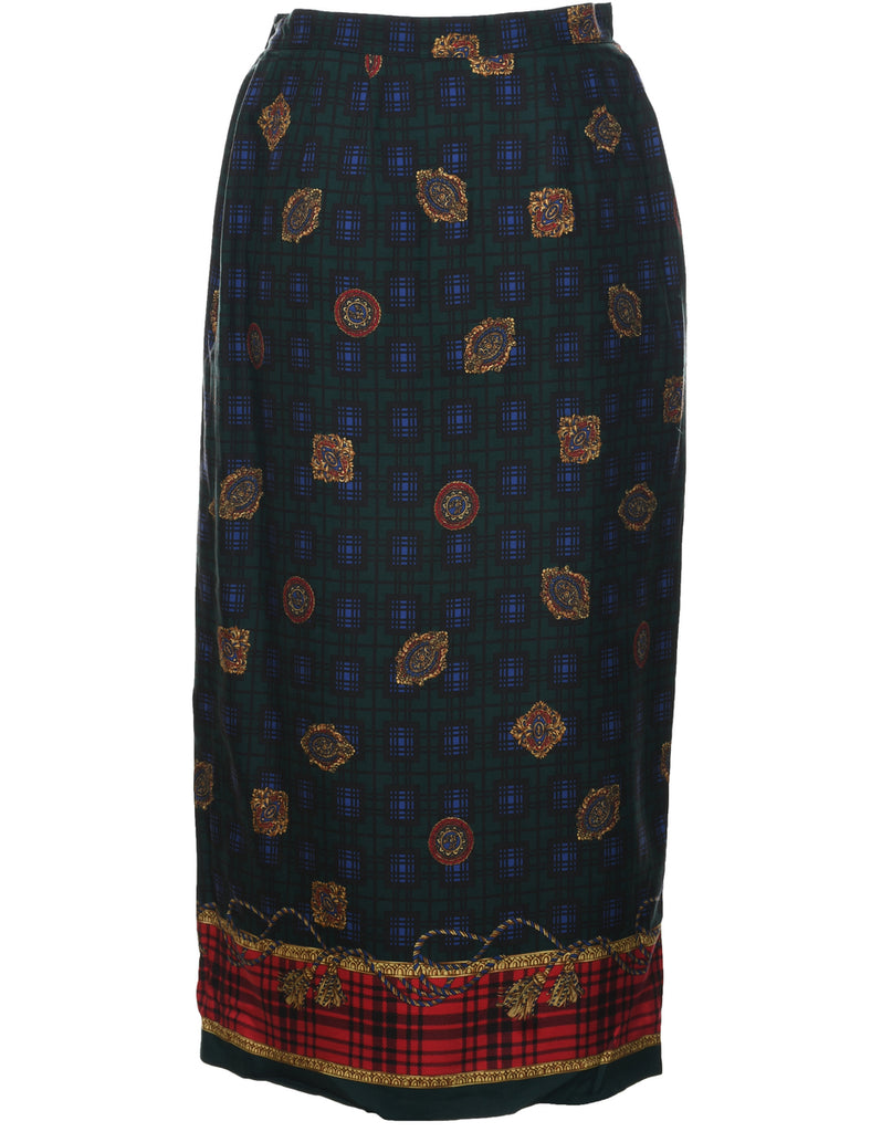 Silk Checked Maxi Skirt - M
