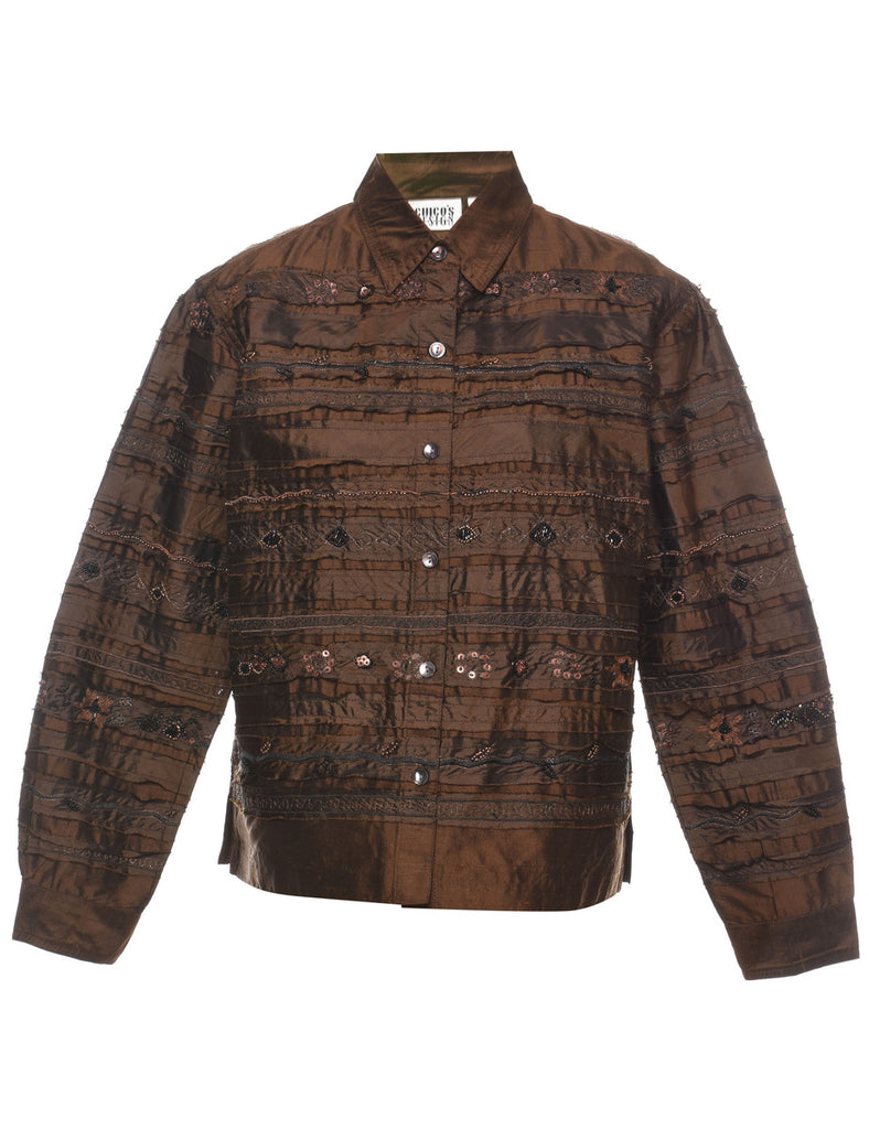 Silk Dark Brown Beaded Evening Jacket - L