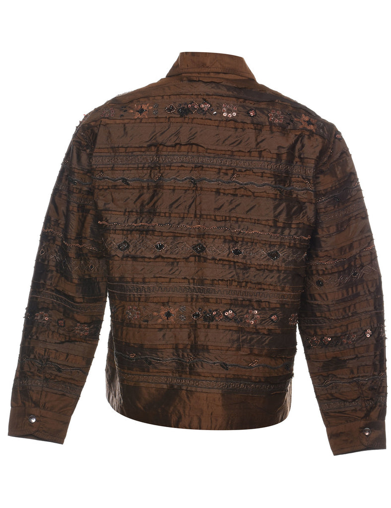Silk Dark Brown Beaded Evening Jacket - L