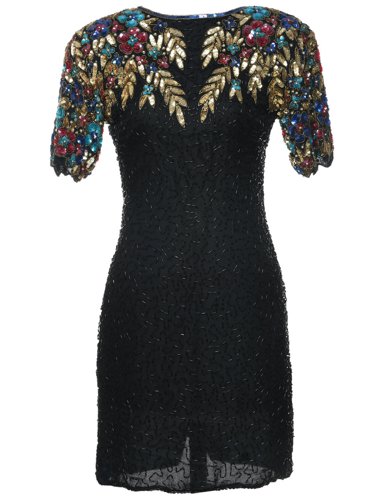 Silk Embellished Evening Dress - M