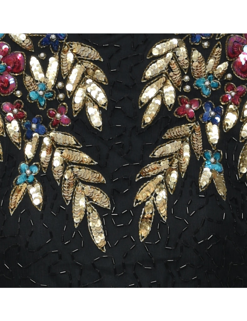 Silk Embellished Evening Dress - M