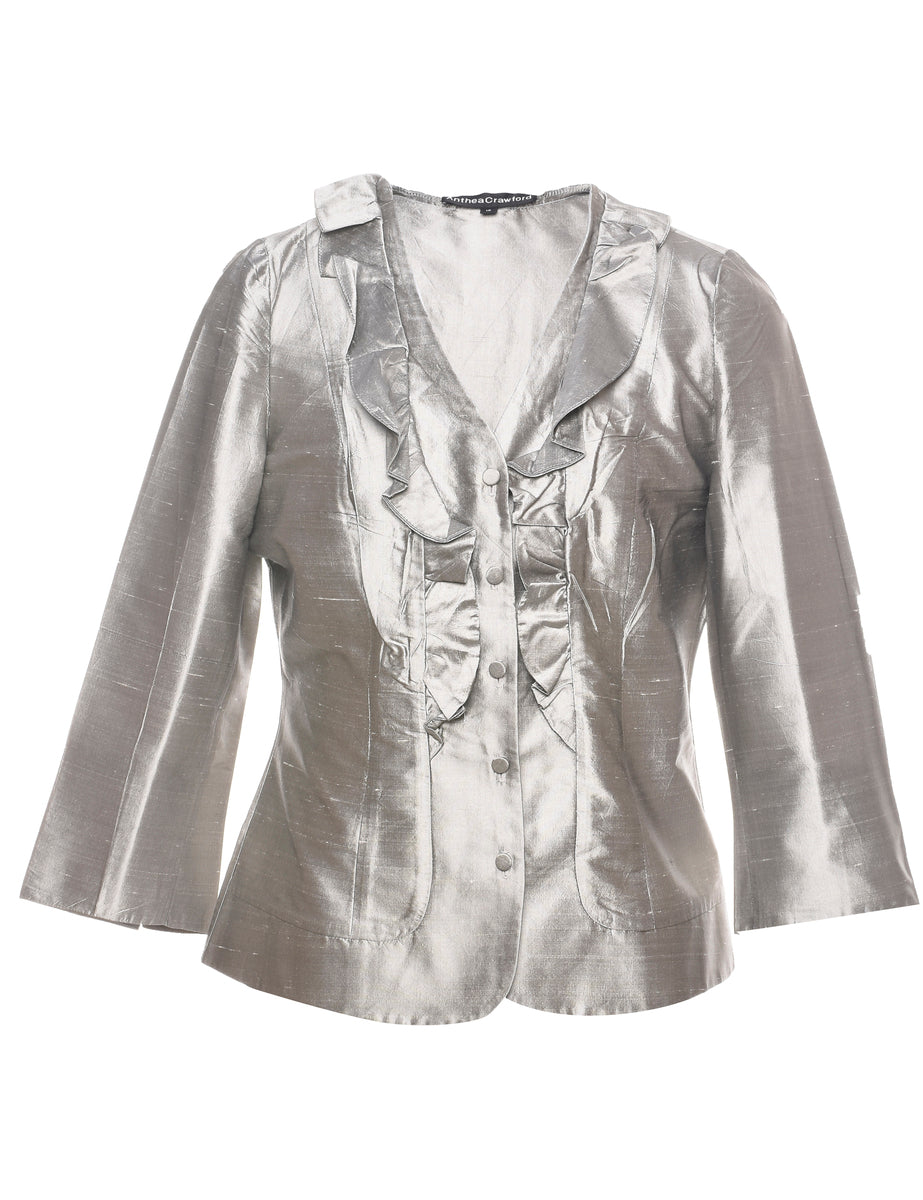 Women's Silk Evening Jacket Grey, M Beyond Retro