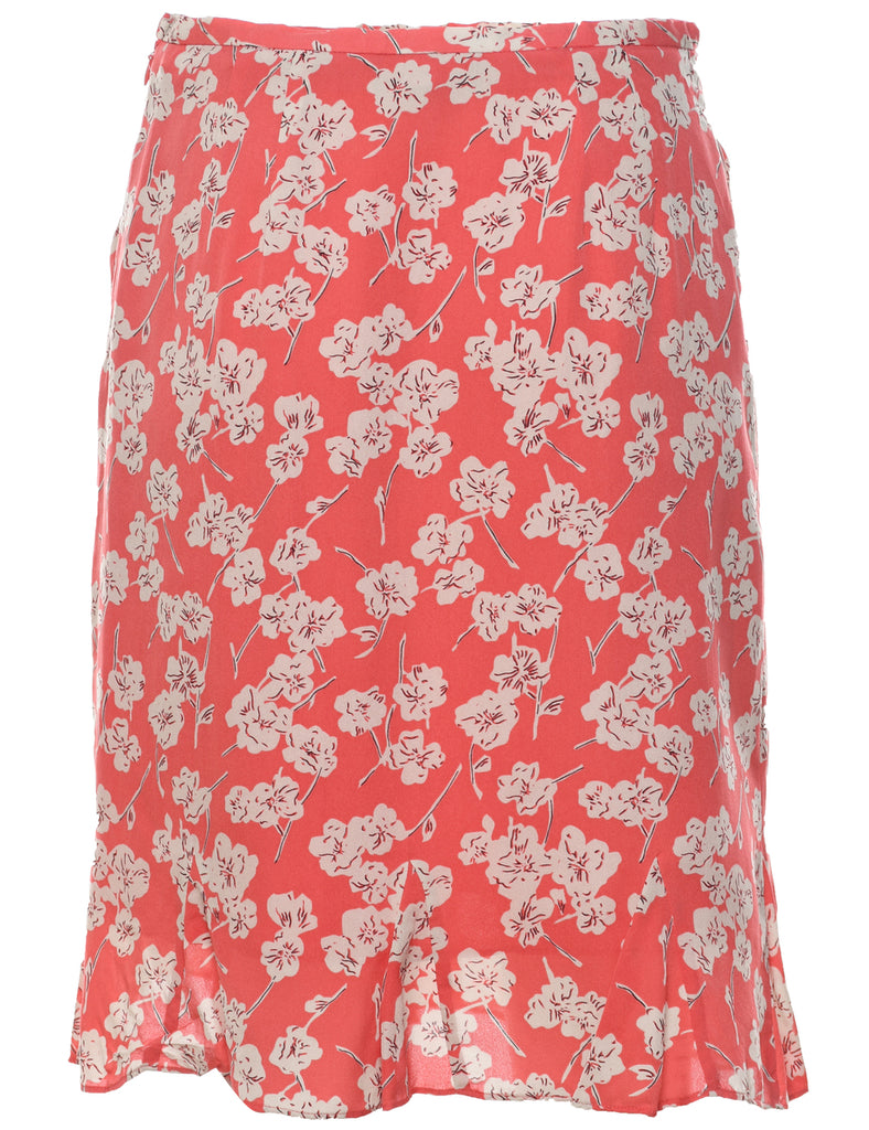 Silk Floral Pattern A-line Skirt - S