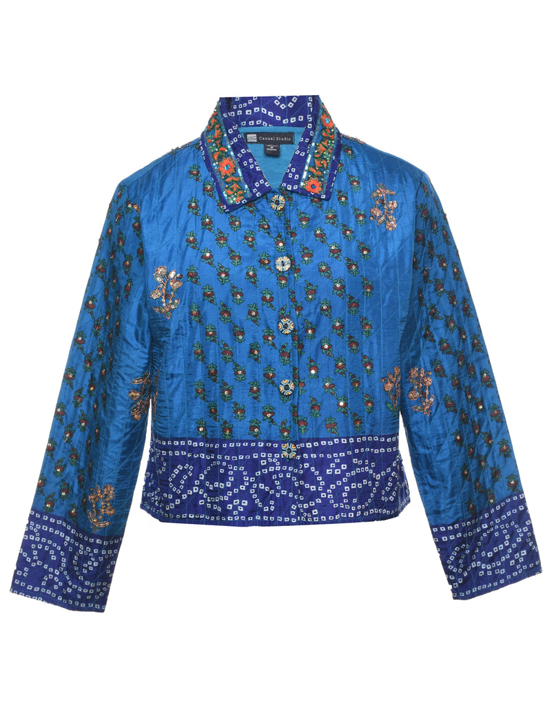 Silk Floral Pattern Evening Jacket - M