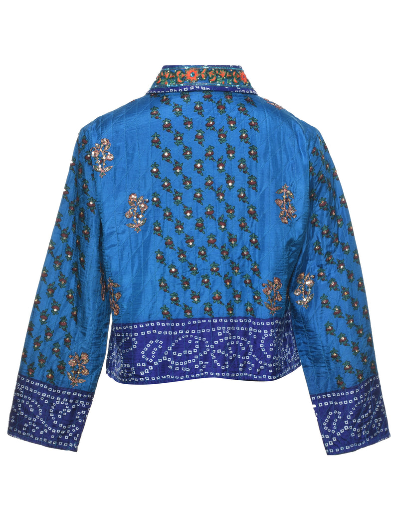 Silk Floral Pattern Evening Jacket - M