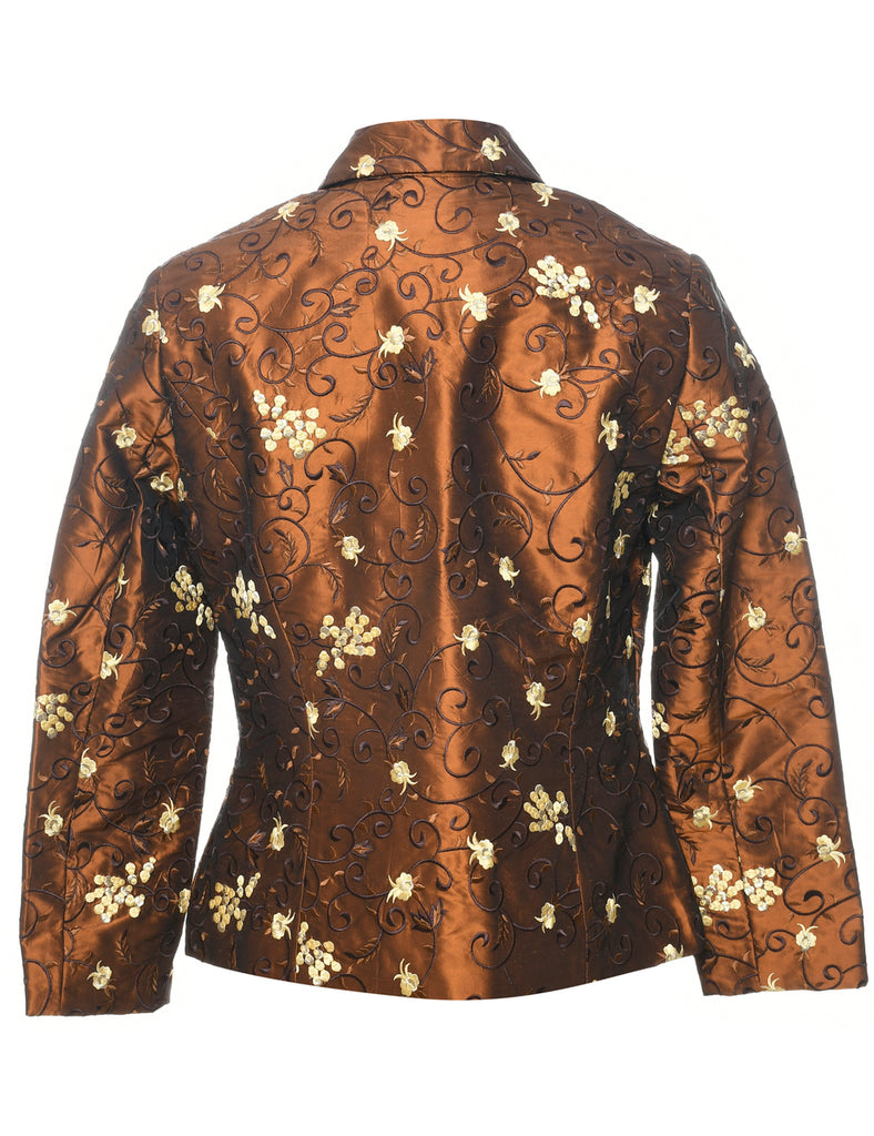 Silk Floral Pattern Evening Jacket - M