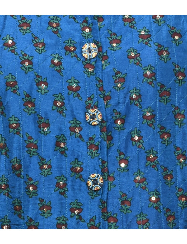 Silk Floral Pattern Evening Jacket - M