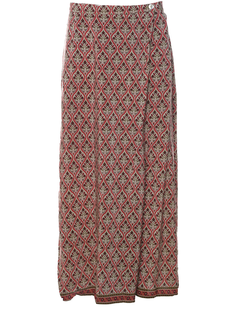 Silk Floral Pattern Maxi Skirt - M
