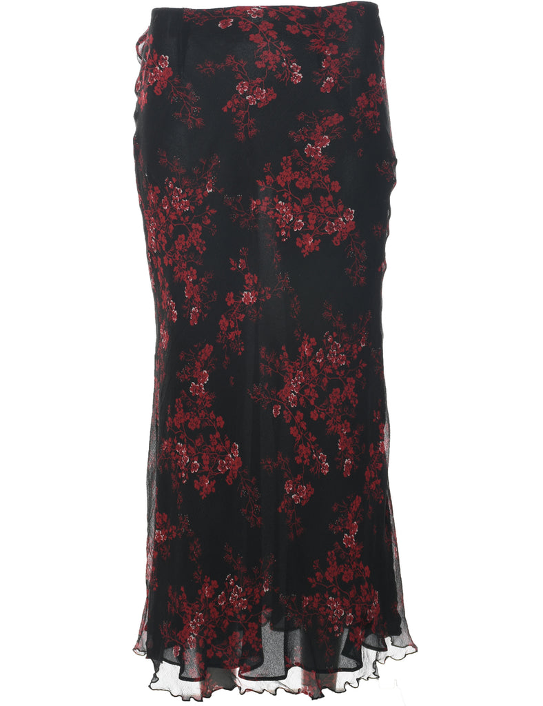 Silk Floral Pattern Maxi Skirt - M