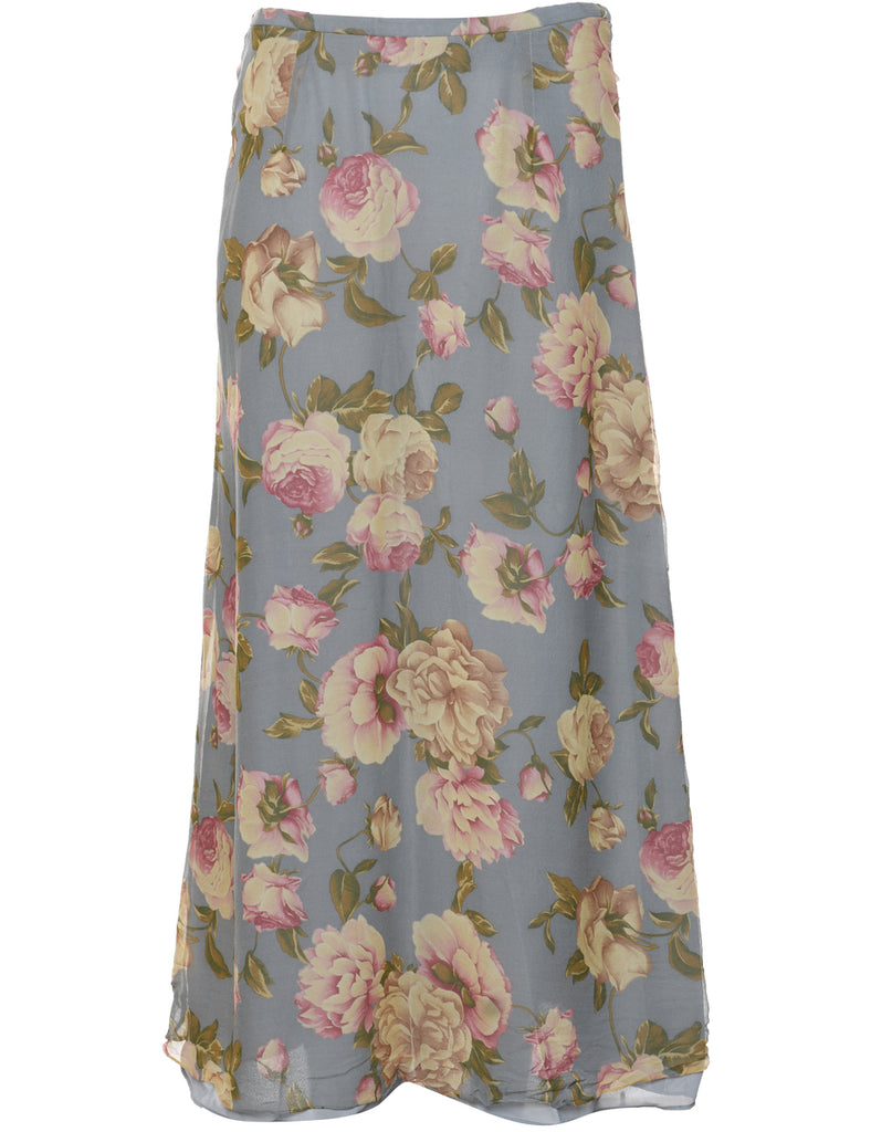 Silk Floral Pattern Maxi Skirt - M