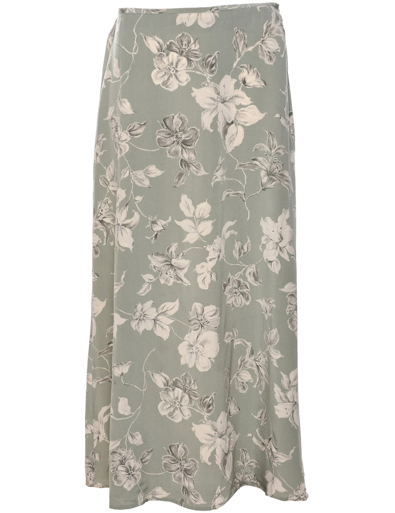 Silk Floral Pattern Maxi Skirt - M