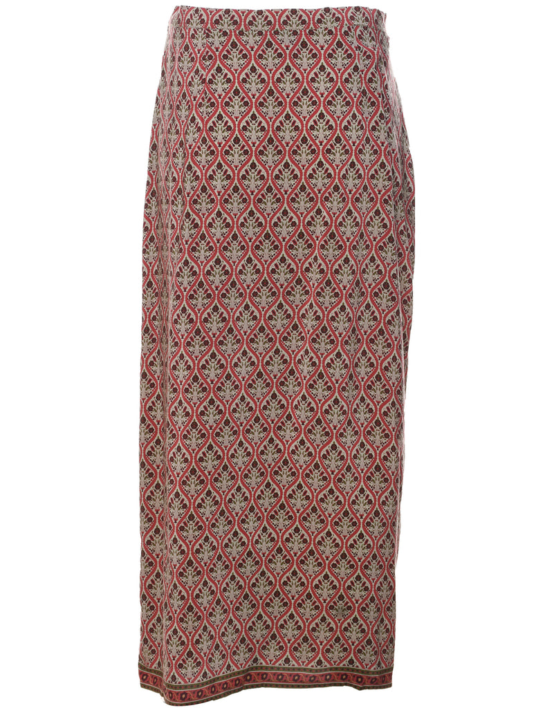 Silk Floral Pattern Maxi Skirt - M