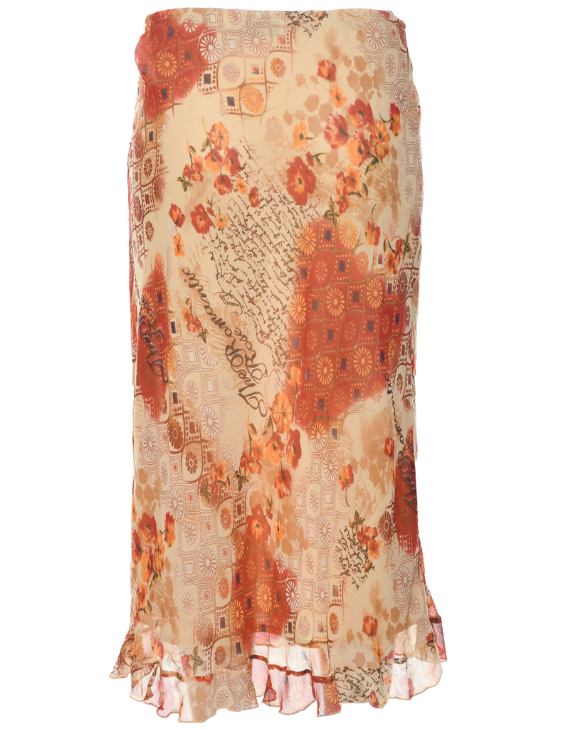 Silk Floral Pattern Maxi Skirt - M