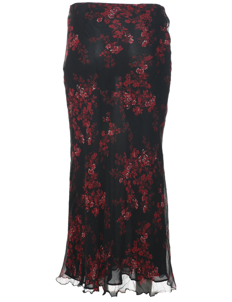 Silk Floral Pattern Maxi Skirt - M