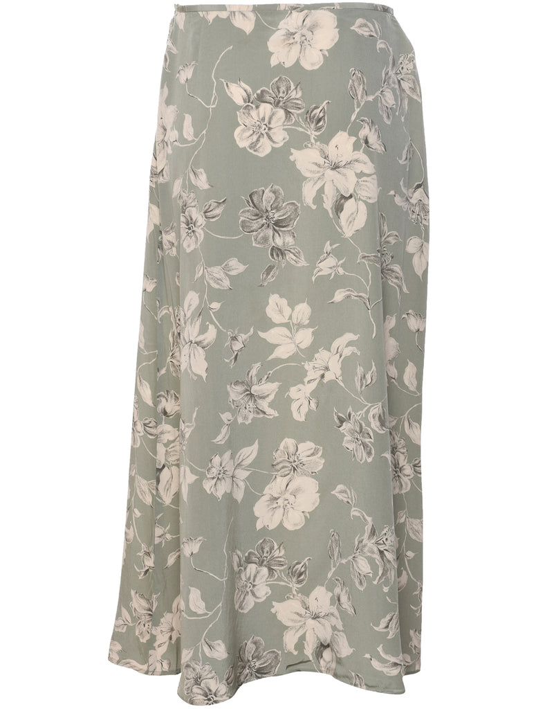 Silk Floral Pattern Maxi Skirt - M