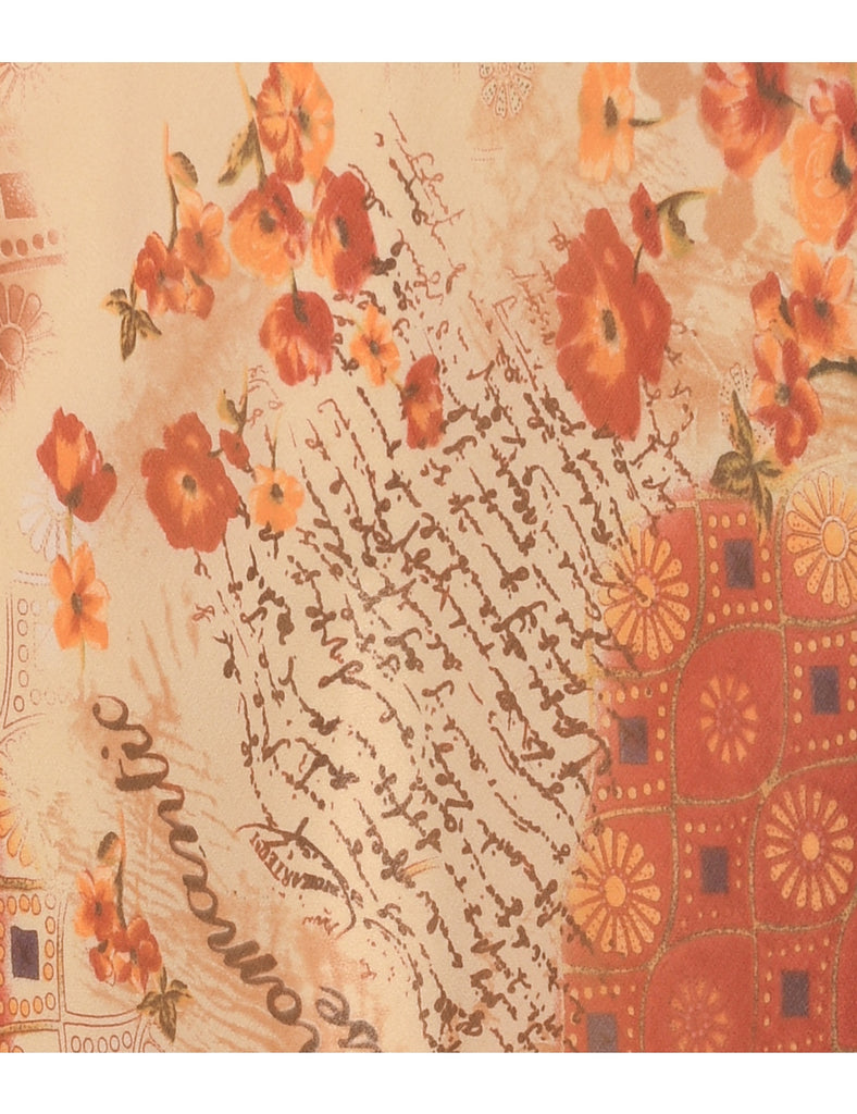 Silk Floral Pattern Maxi Skirt - M
