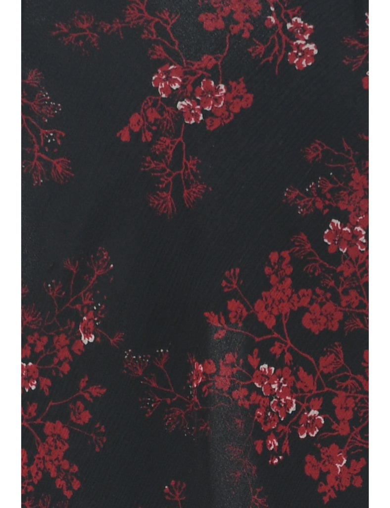 Silk Floral Pattern Maxi Skirt - M