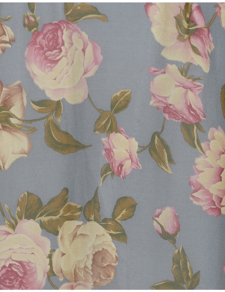 Silk Floral Pattern Maxi Skirt - M