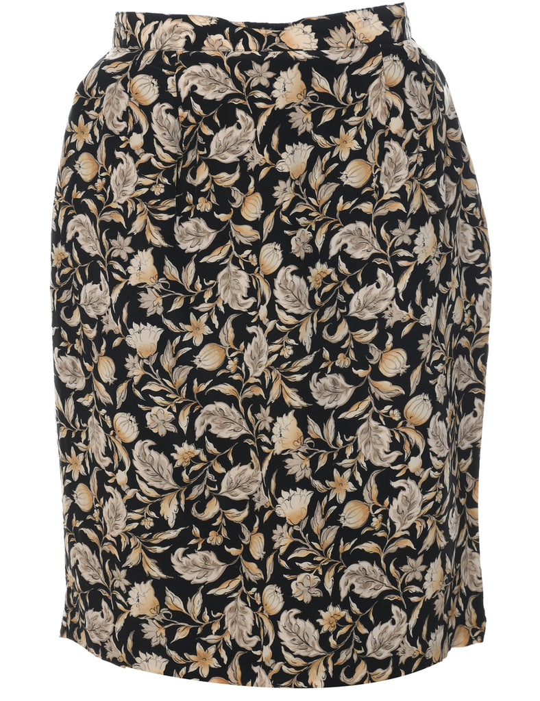 Silk Floral Pattern Pencil Skirt - M