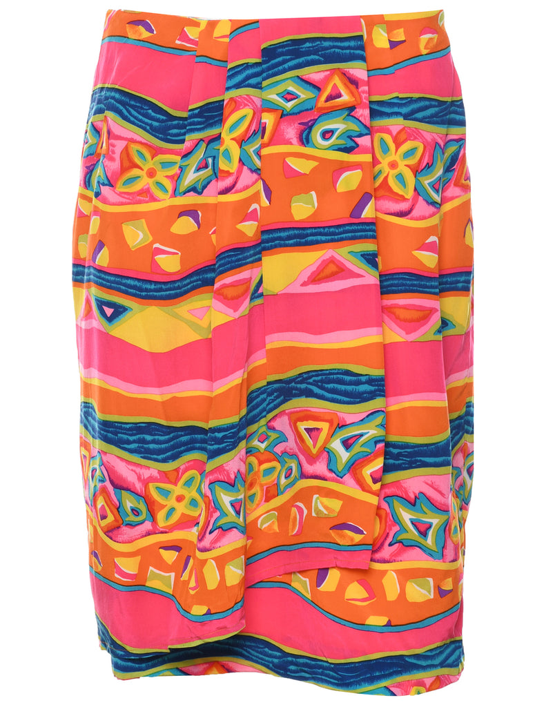 Silk Floral Pattern Pencil Skirt - M
