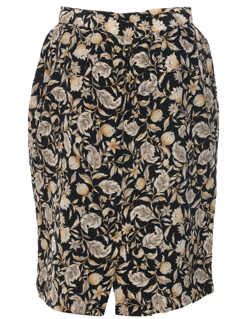 Silk Floral Pattern Pencil Skirt - M