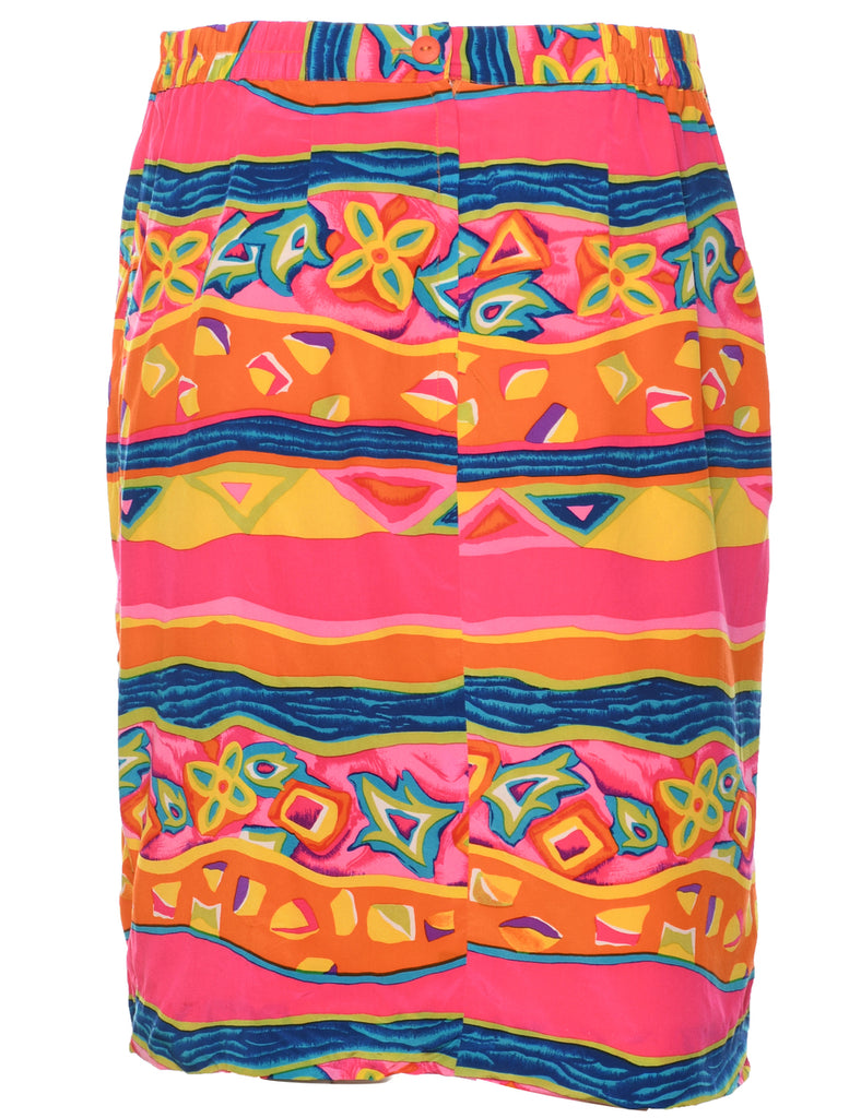 Silk Floral Pattern Pencil Skirt - M