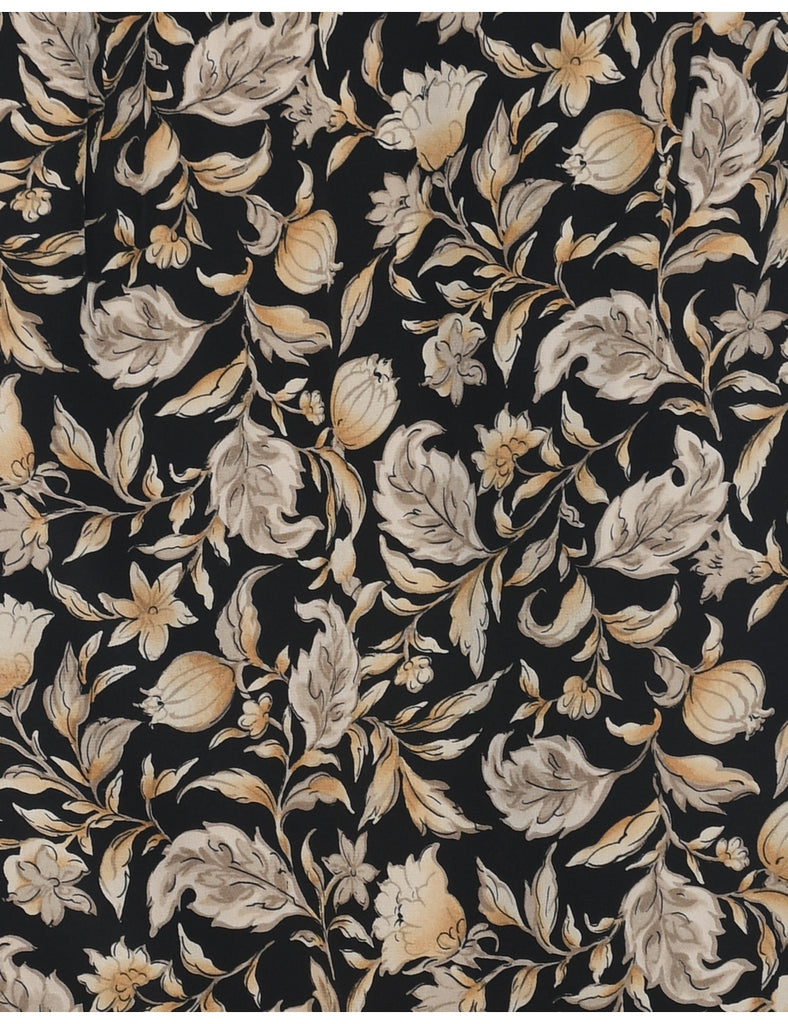 Silk Floral Pattern Pencil Skirt - M