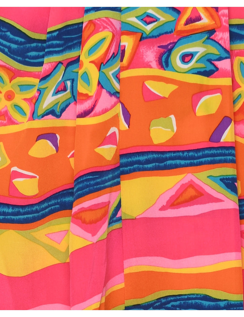 Silk Floral Pattern Pencil Skirt - M
