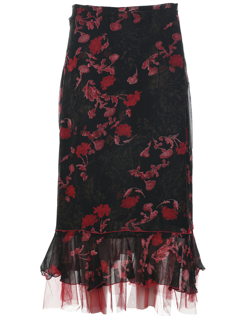 Silk Floral Pattern Y2K Maxi Skirt - M