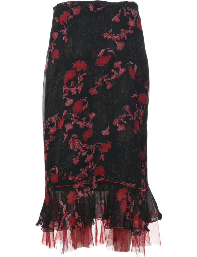 Silk Floral Pattern Y2K Maxi Skirt - M