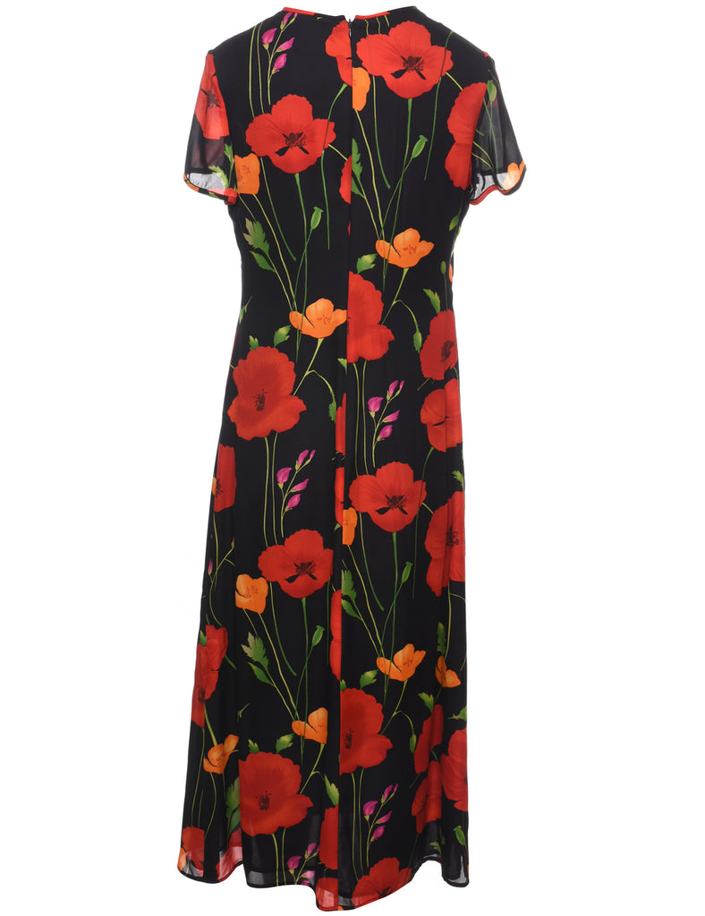 Silk Floral Print Maxi Dress - M