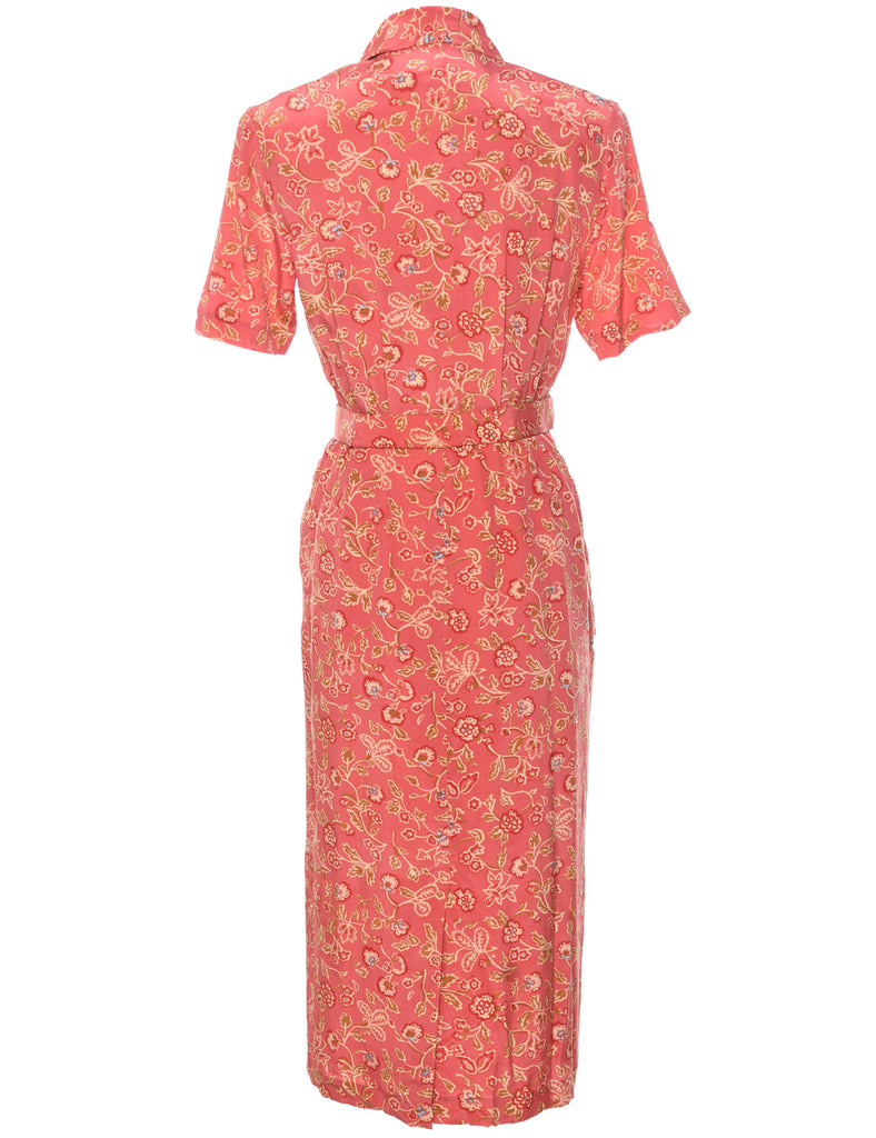 Silk Floral Print Wrap Dress - M