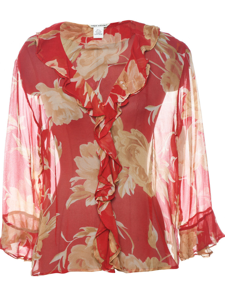 Silk Floral Printed Top - L