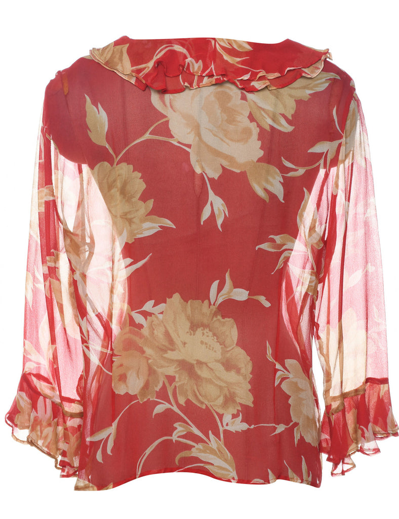 Silk Floral Printed Top - L