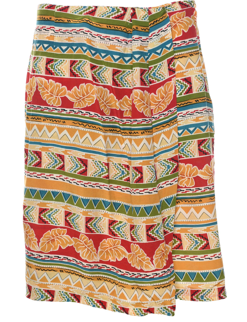 Silk Leafy Print Pencil Skirt - M