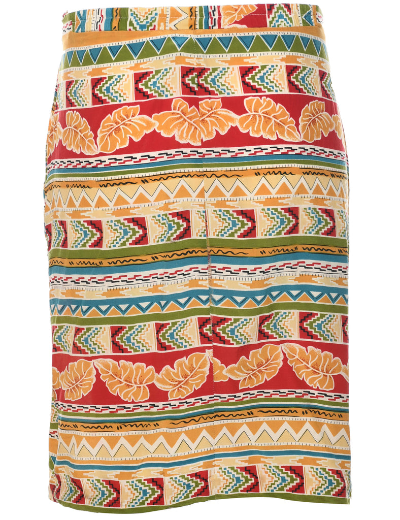 Silk Leafy Print Pencil Skirt - M