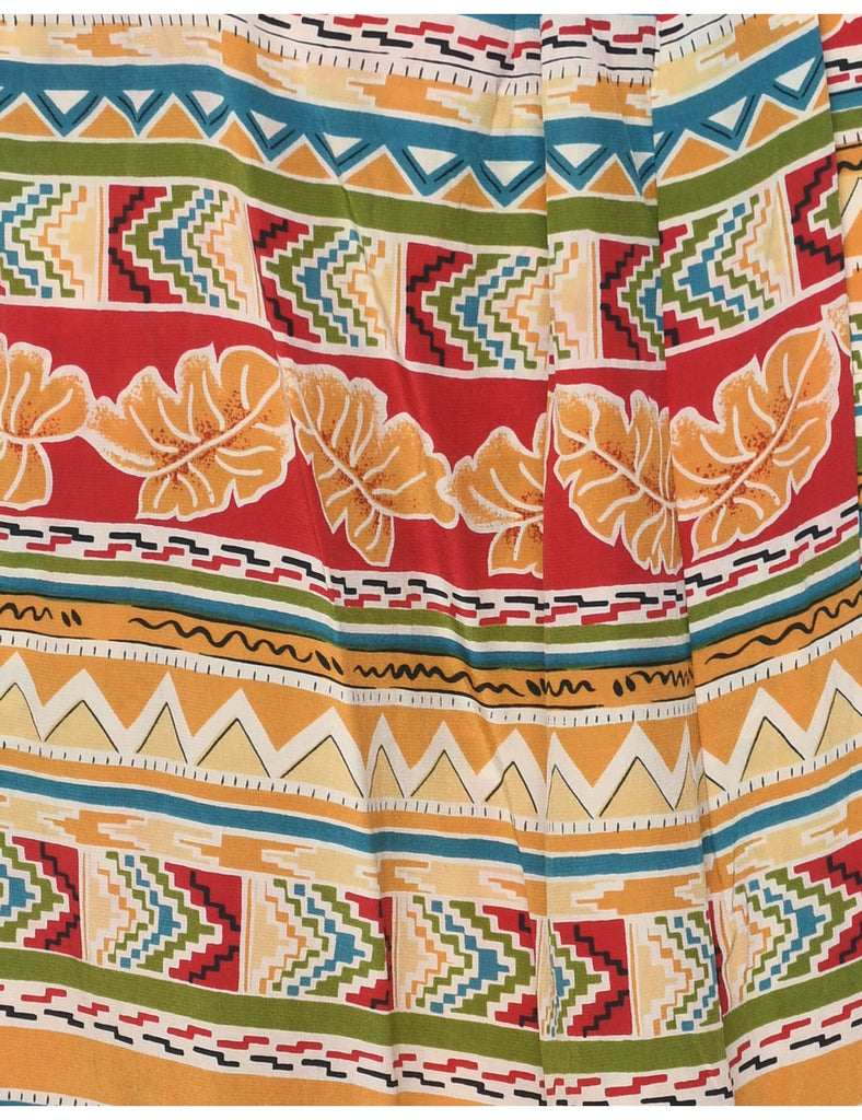 Silk Leafy Print Pencil Skirt - M