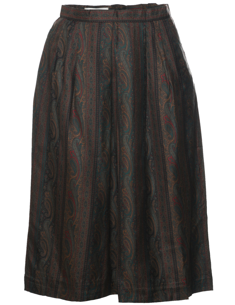 Silk Paisley Print Pleated Skirt - S