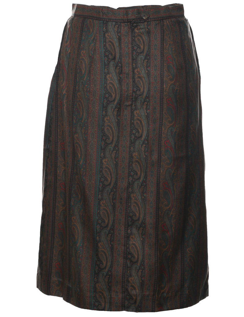 Silk Paisley Print Pleated Skirt - S