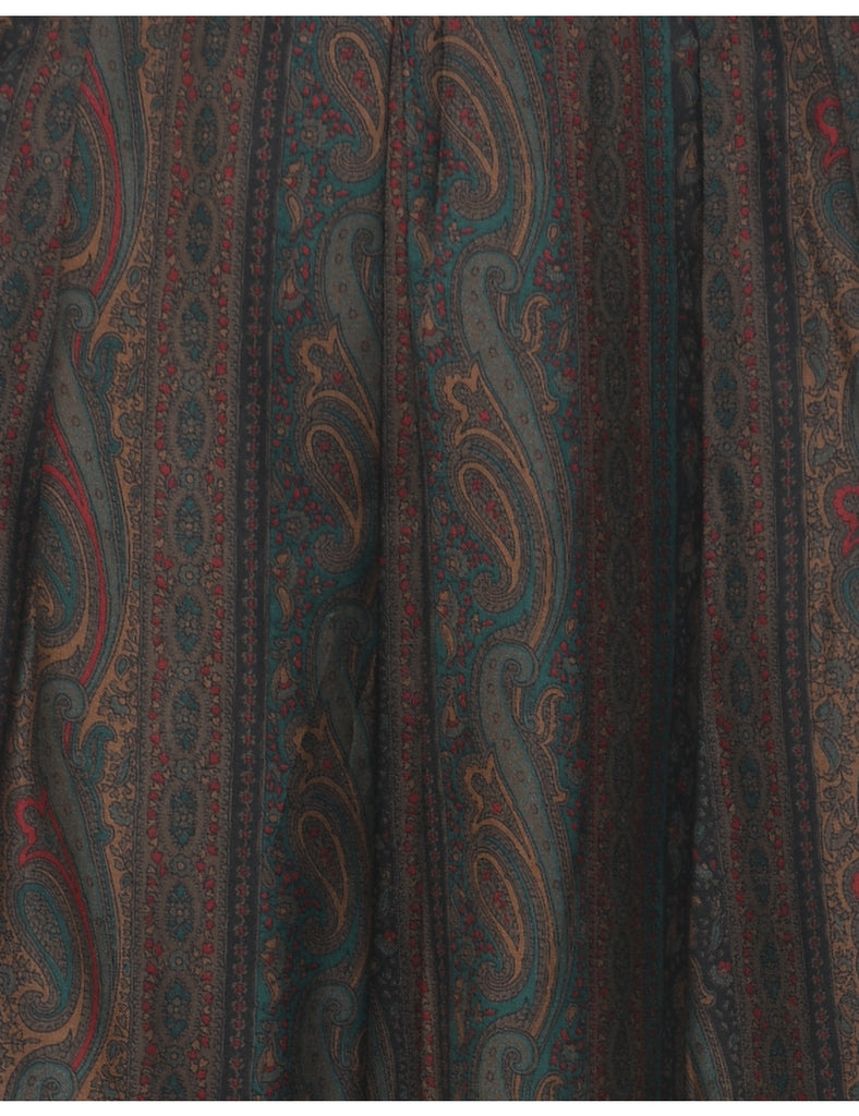 Silk Paisley Print Pleated Skirt - S