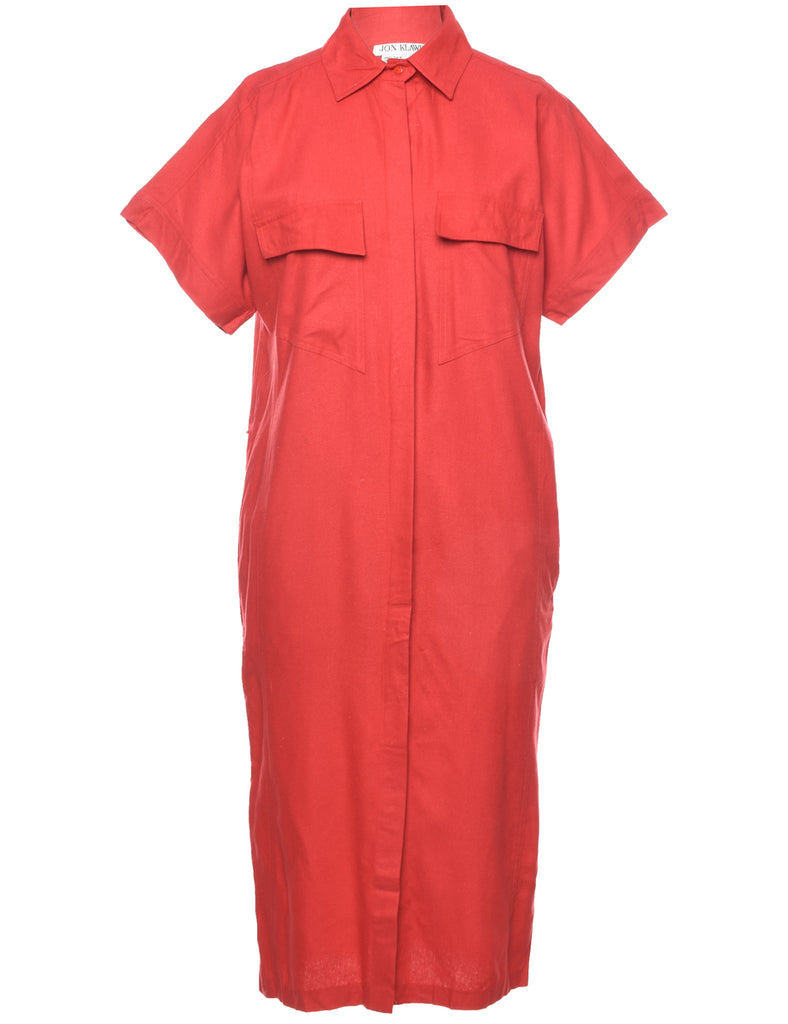 Silk Red Shirt Dress - L