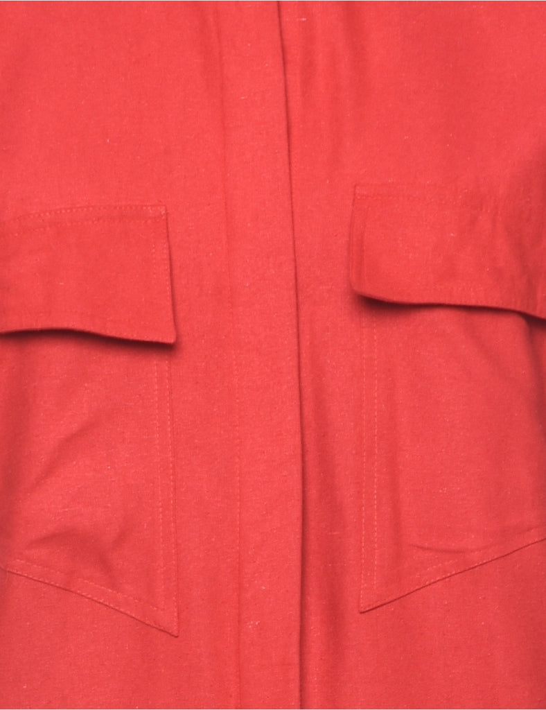 Silk Red Shirt Dress - L